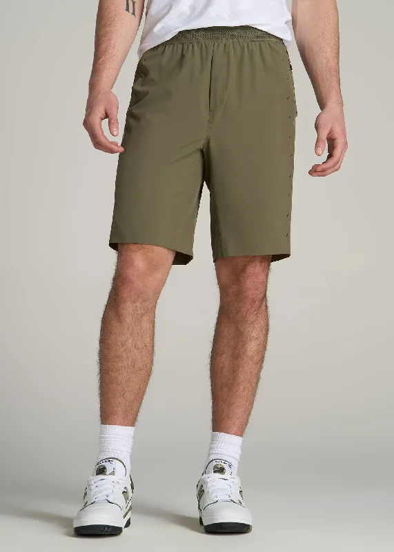 Featherweight Perforated Training Shorts for Tall Men in Olive