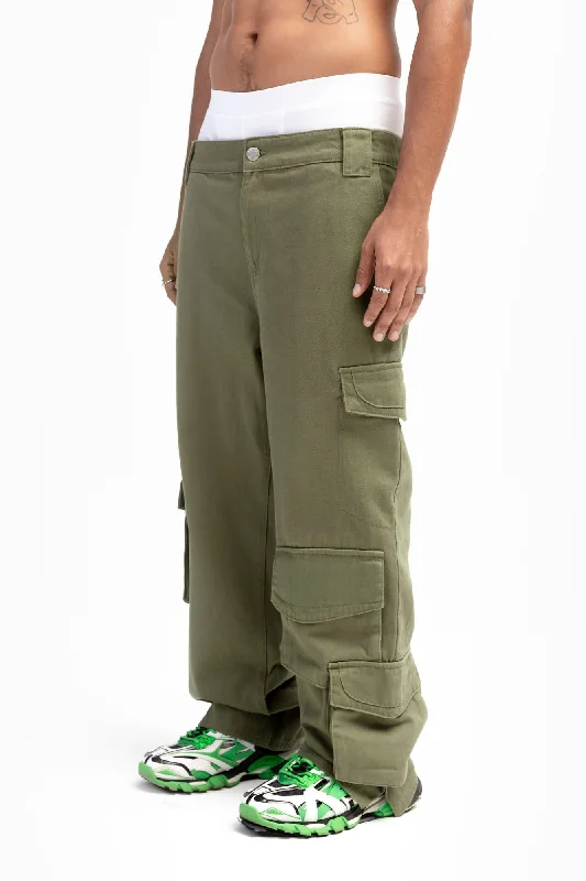 FIVE POCKET OLIVE CARGO PANTS