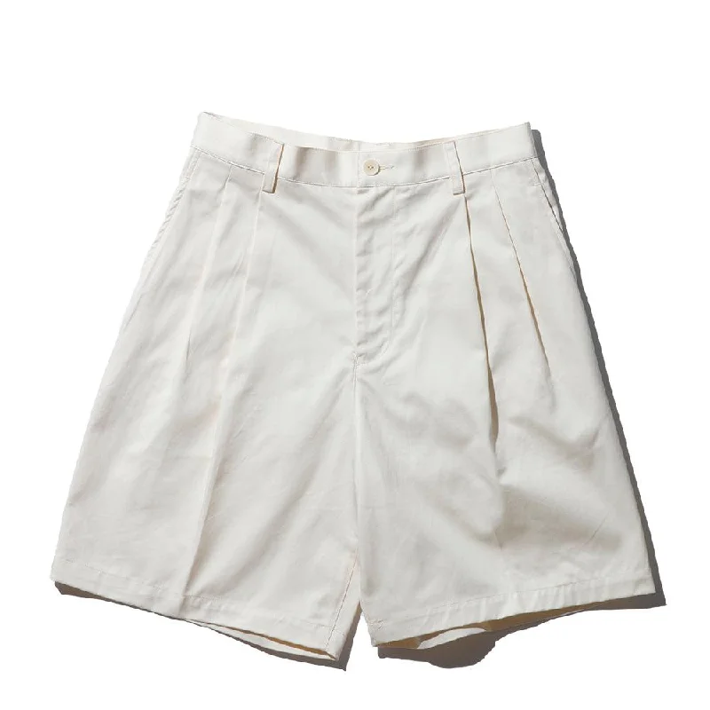 KUON Cotton Twill Pleated Shorts Ivory