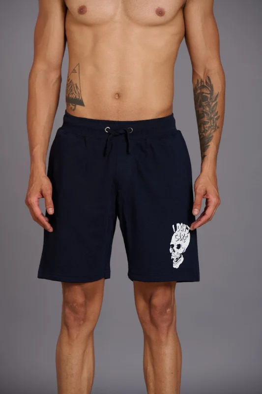 Skull & I Don’t Care Printed Navy Shorts for Men