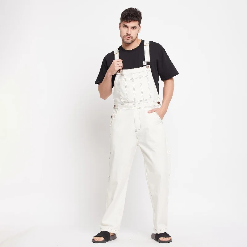 White Contrast Stitch Dungaree