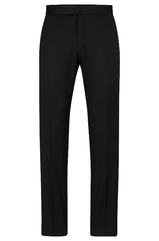 Boss Slim-fit Virgin Wool Tuxedo Trousers - Black