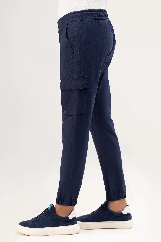 LINEN CARGO JOGGER TROUSER NAVY