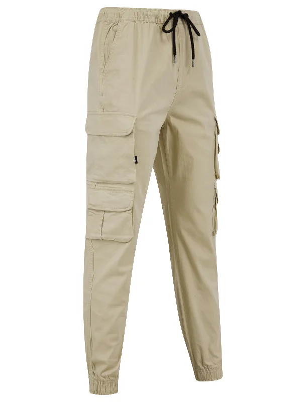 Cathay Cotton Twill Cuffed Multi-Pocket Cargo Jogger Pants in Peyote Gray - Tokyo Laundry