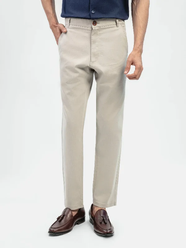 Cream Structured Casual Fit Chinos