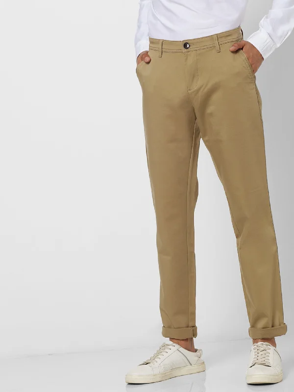 Khaki Solid Stretch Slim Fit Trouser