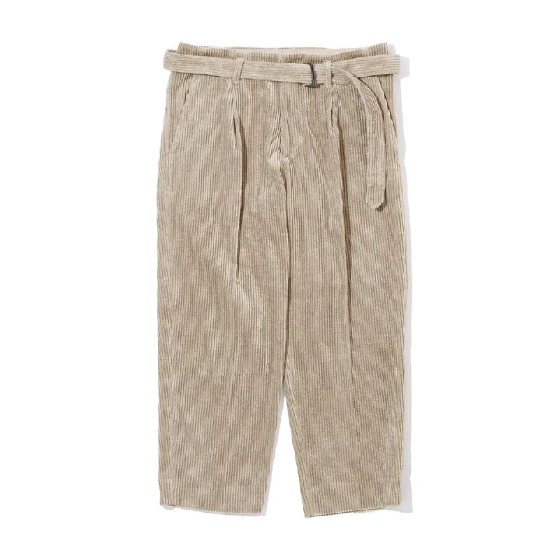 KUON Fanage Corduroy Belted Trousers Beige