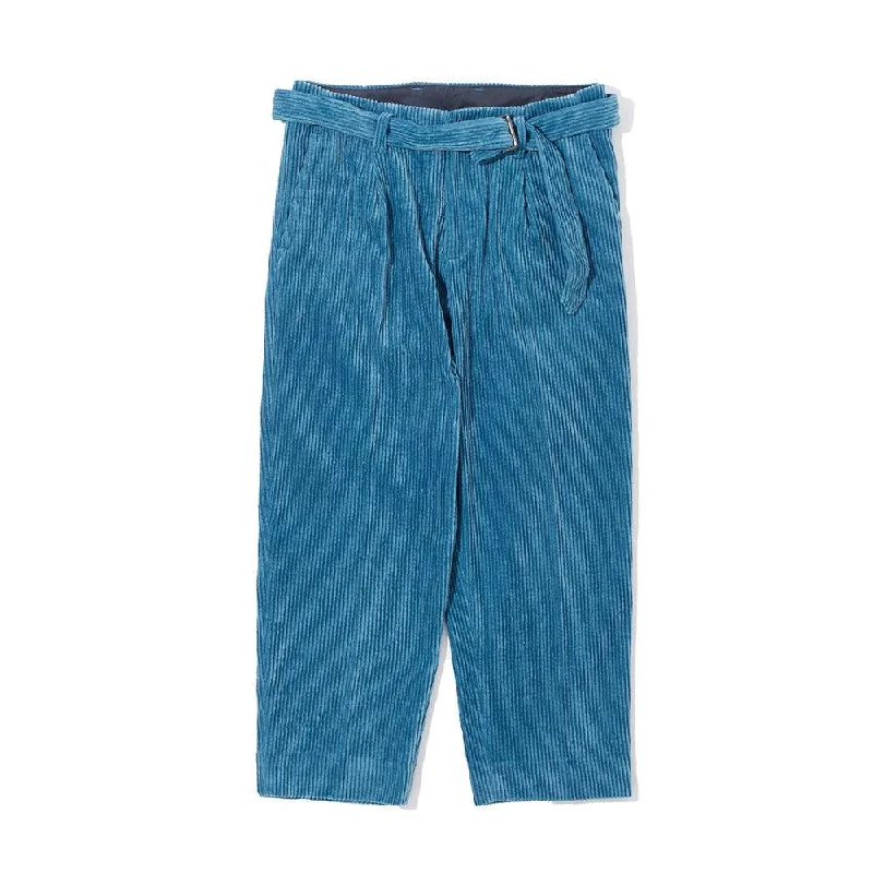 KUON Fanage Corduroy Belted Trousers Marine Blue