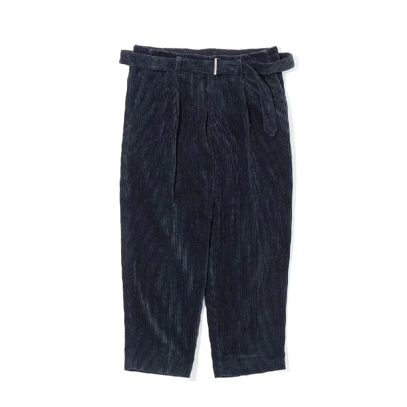 KUON Fanage Corduroy Belted Trousers Marine Black