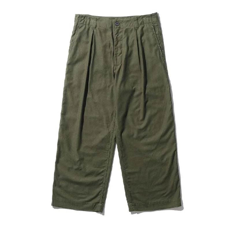 KUON Moleskin Wide Trousers Olive