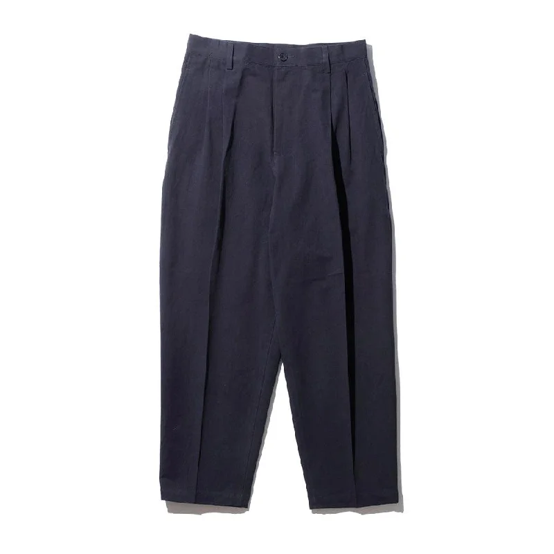 KUON Washi/Cotton Pleated Tapered Trousers Dark Navy