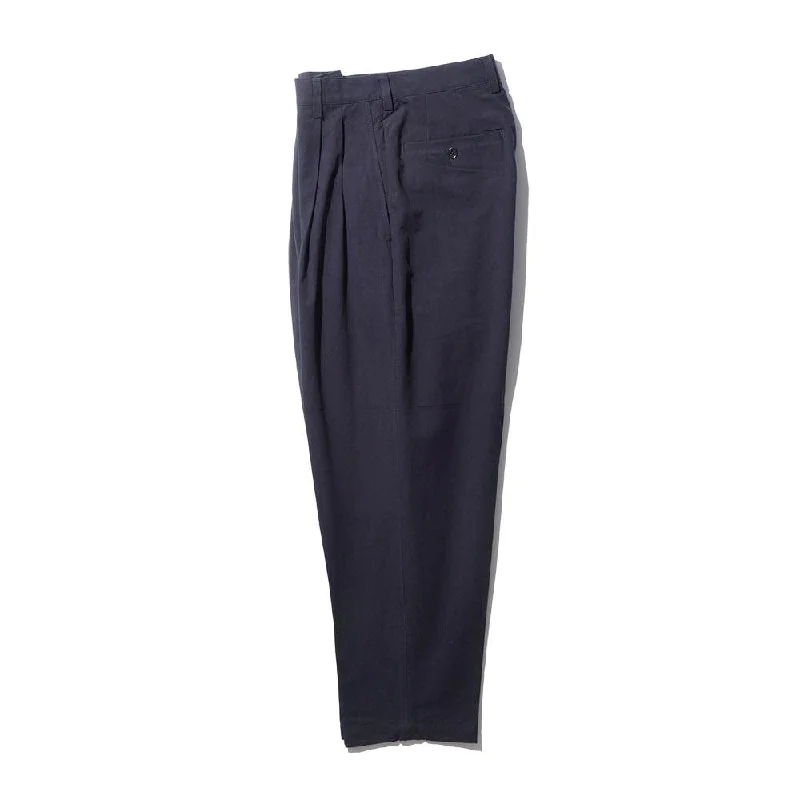 kuon-washi-cotton-pleated-tapered-trousers-dark-navy