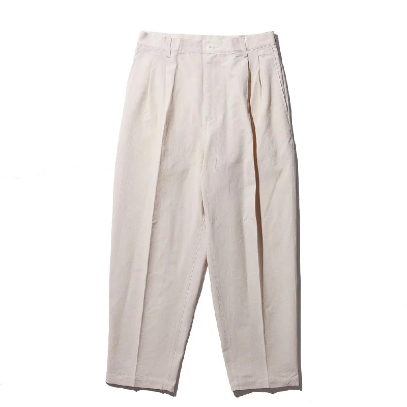 KUON Washi/Cotton Pleated Tapered Trousers Ivory