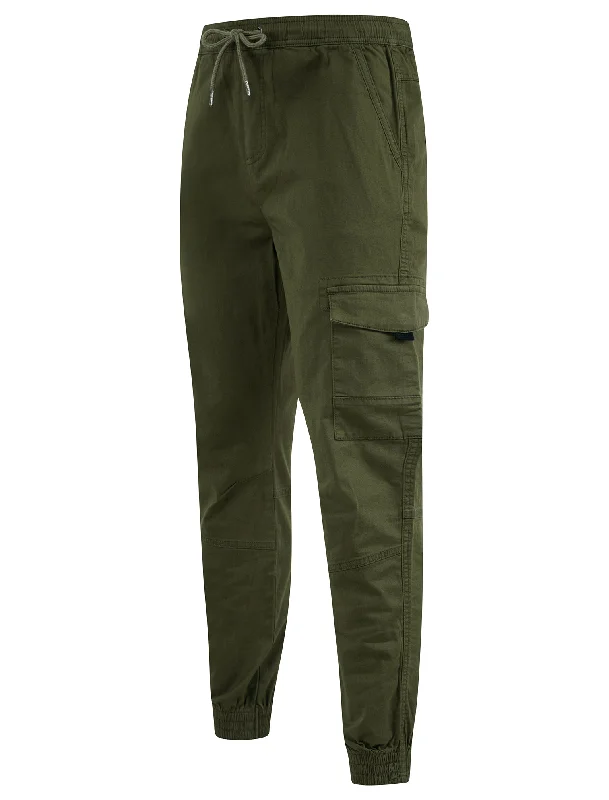 Lance Cotton Twill Cuffed Multi-Pocket Cargo Jogger Pants in Grape Leaf - Tokyo Laundry