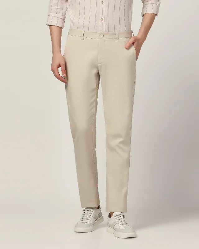 Linen Slim Comfort B-95 Casual Beige Solid Khakis - Oliver