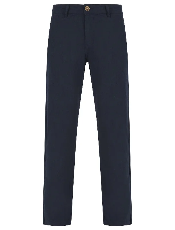 Maulua Cotton Linen Straight Leg Trousers in Sky Captain Navy - Tokyo Laundry