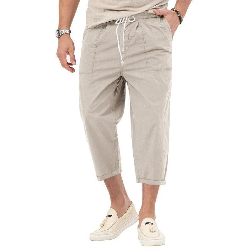 Men's Basic Elastic Waist Straight Casual Cropped Pants 22999460Z