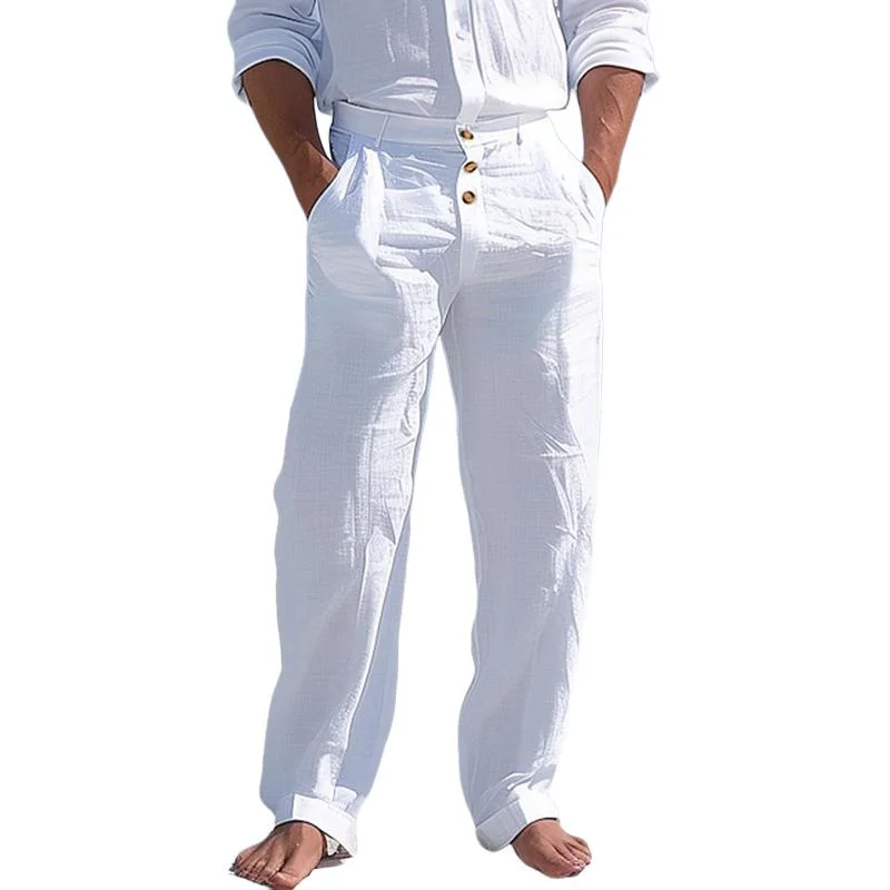 Men's Casual Cotton Linen Breathable Loose Beach Pants 10390798M