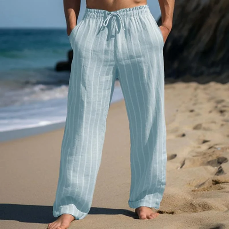 mens-casual-cotton-linen-striped-elastic-waist-loose-pants-53145284m