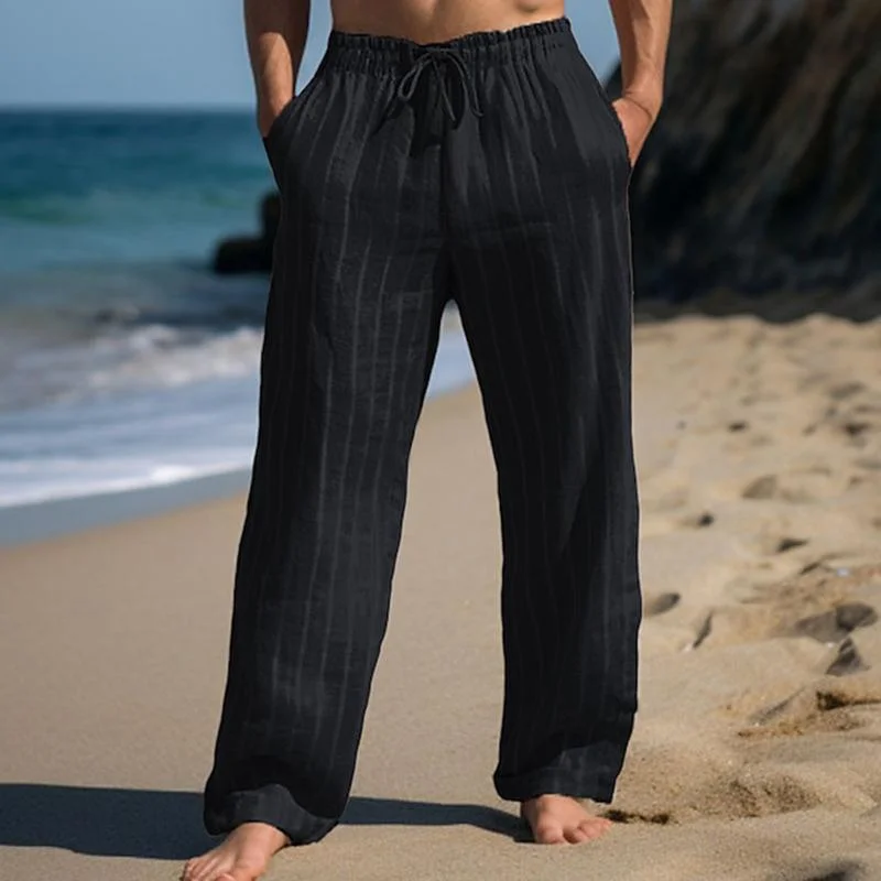 mens-casual-cotton-linen-striped-elastic-waist-loose-pants-53145284m