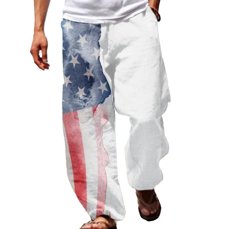 Men's Casual Flag Print Independence Day Loose Pants 18916771M