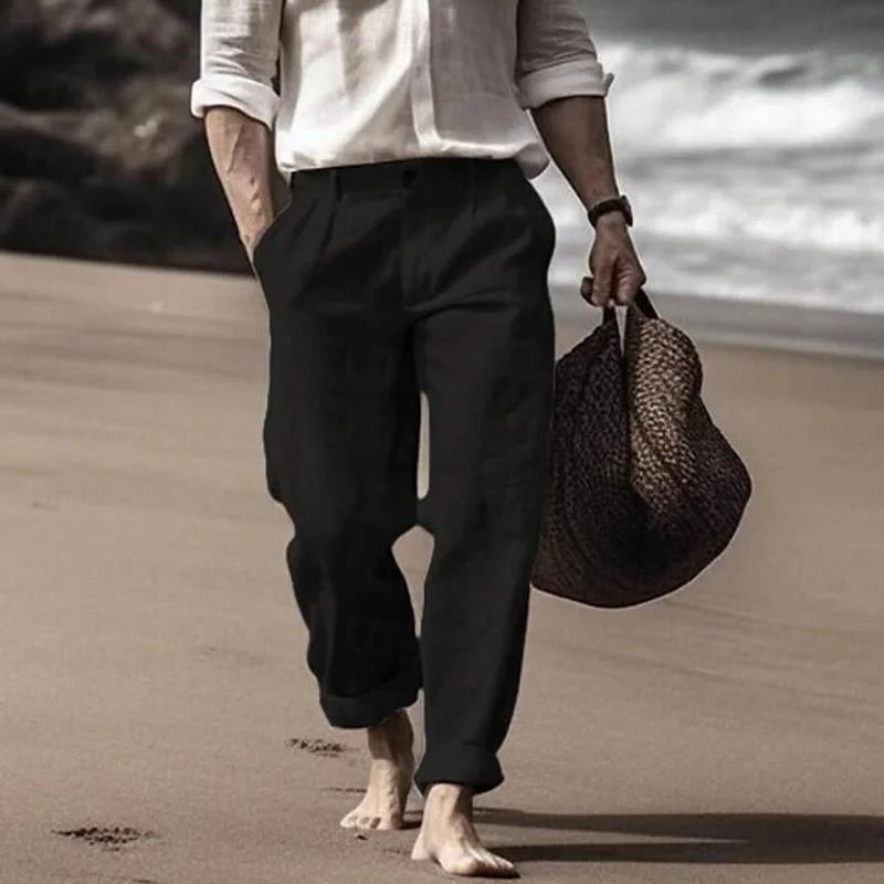 mens-casual-solid-color-beach-straight-trousers-85532537y