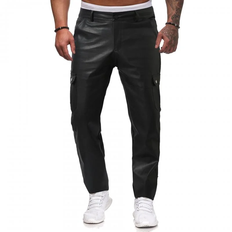 mens-casual-solid-color-multi-pocket-slim-fit-leather-pants-34807975m