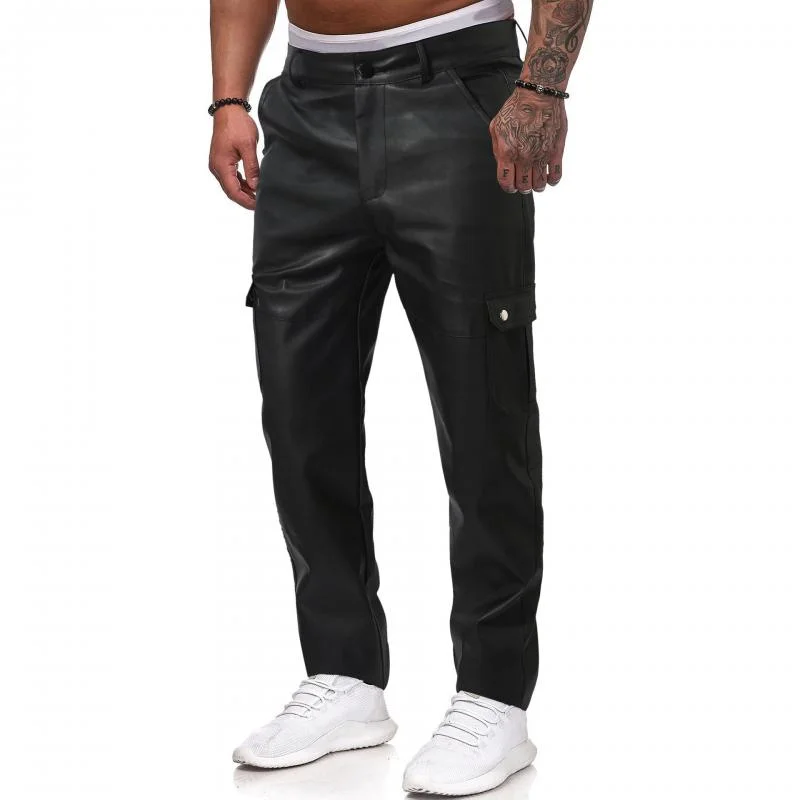 mens-casual-solid-color-multi-pocket-slim-fit-leather-pants-34807975m