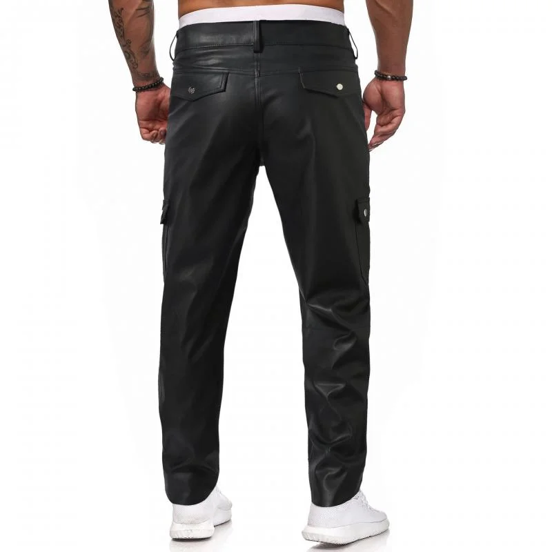 mens-casual-solid-color-multi-pocket-slim-fit-leather-pants-34807975m