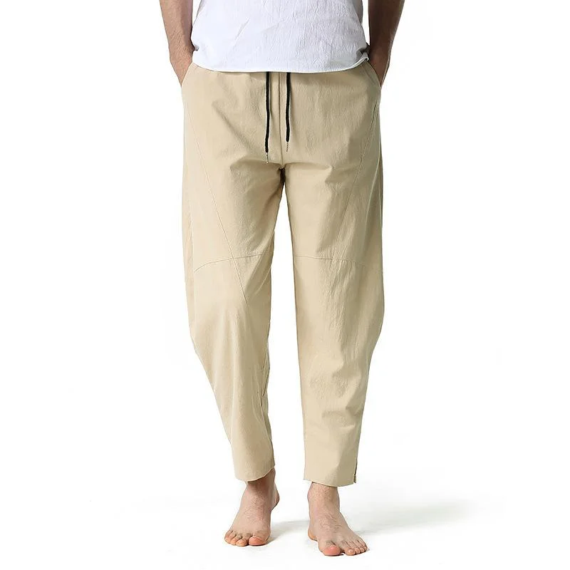 Men's Cotton and Linen Loose Drawstring Pants 16882035Y