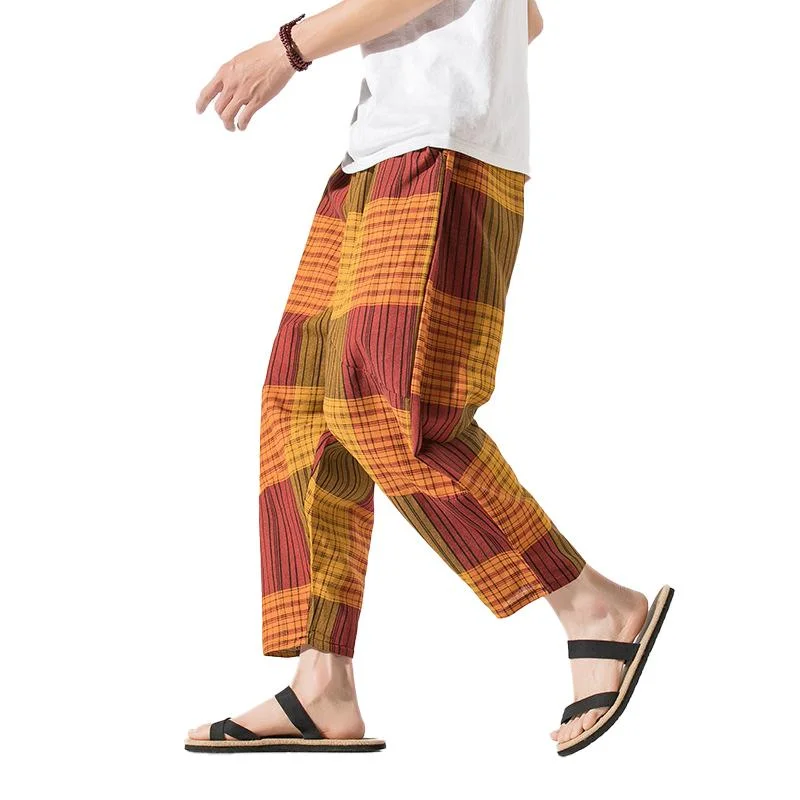 Men's Retro Ethnic Print Loose Cropped Harem Pants 04313113M