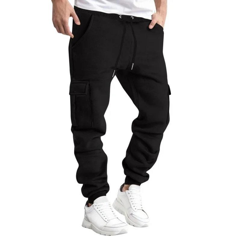 mens-solid-color-loose-elastic-waist-multi-pocket-thickened-casual-pants-92158056z