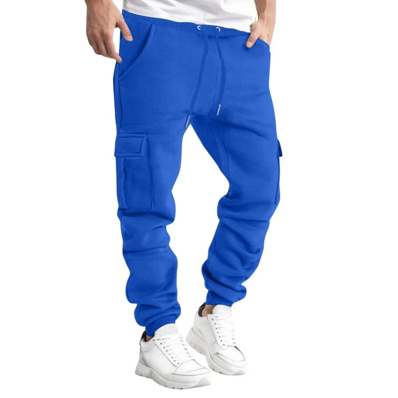 mens-solid-color-loose-elastic-waist-multi-pocket-thickened-casual-pants-92158056z