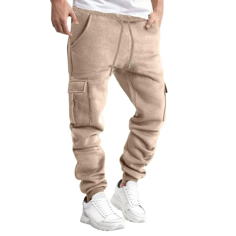 mens-solid-color-loose-elastic-waist-multi-pocket-thickened-casual-pants-92158056z