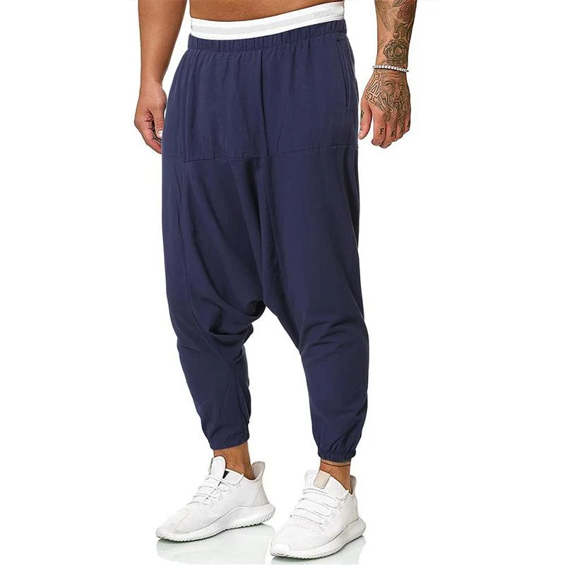 mens-solid-cotton-and-linen-loose-elastic-waist-harem-pants-66485150z