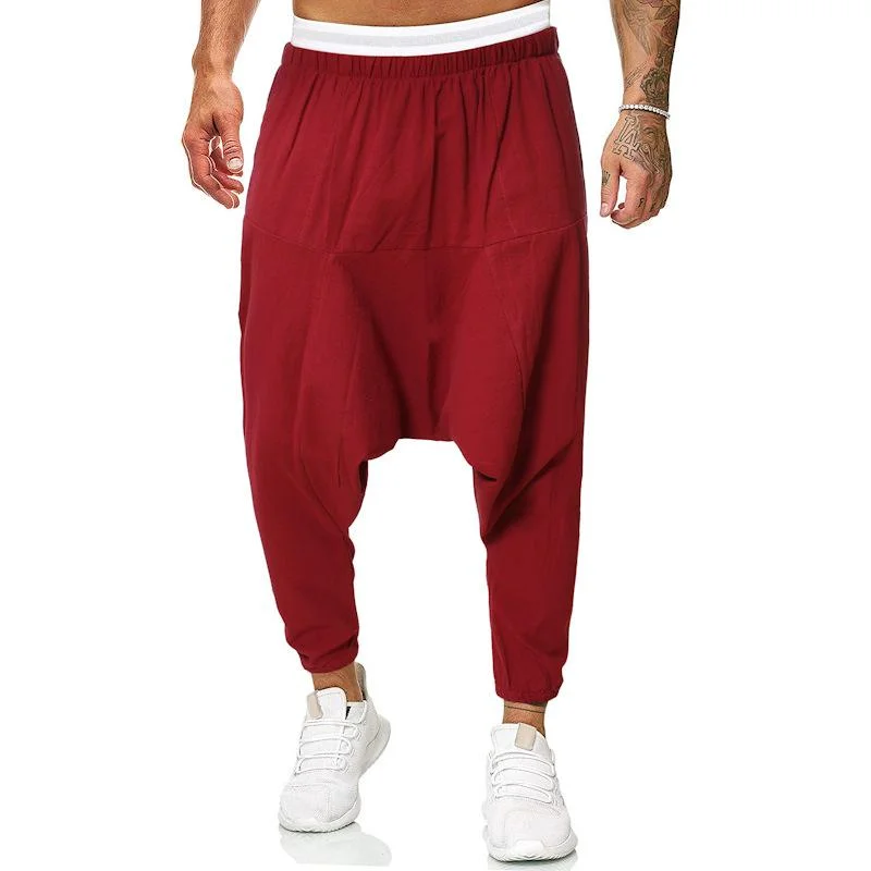 mens-solid-cotton-and-linen-loose-elastic-waist-harem-pants-66485150z