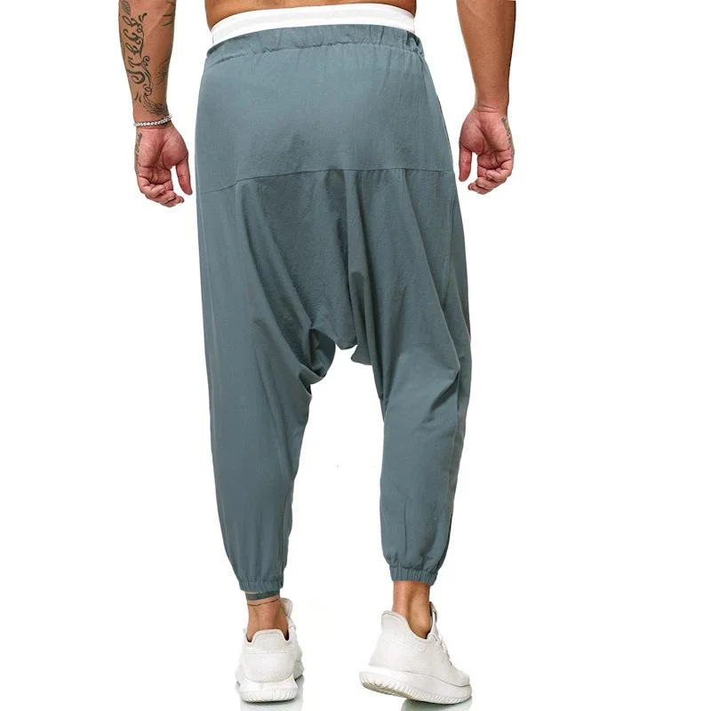 mens-solid-cotton-and-linen-loose-elastic-waist-harem-pants-66485150z