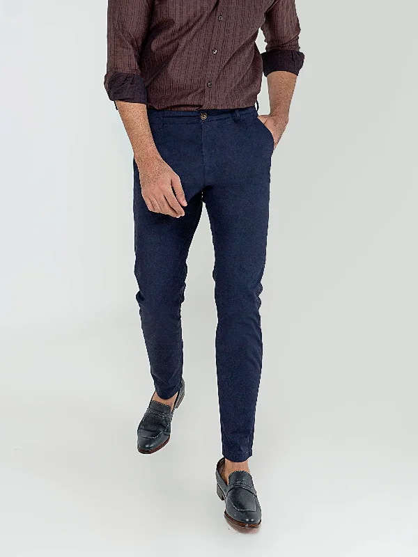 Navy Blue Satin Slimfit Chino