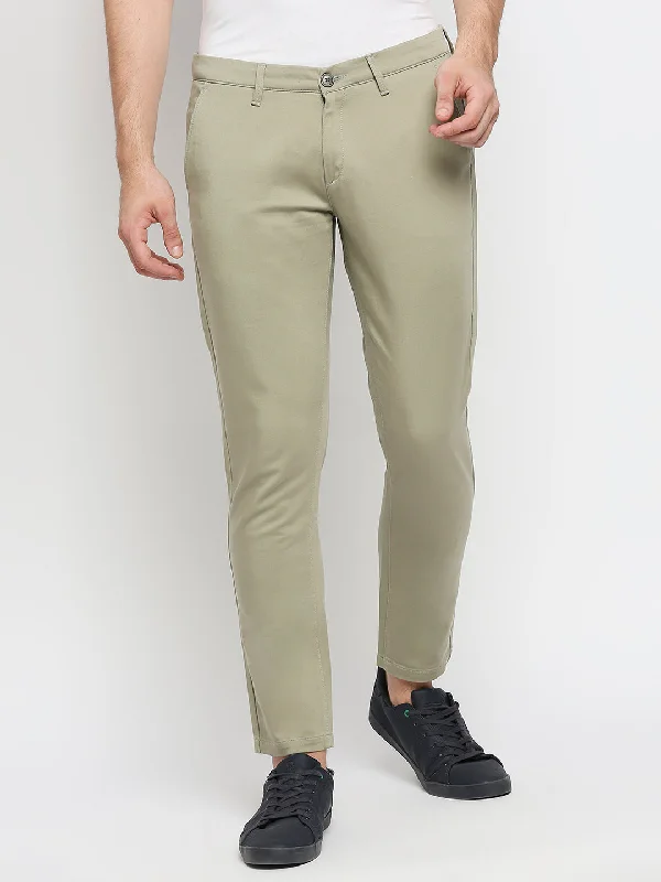 Spykar Men Green Cotton Slim Fit Casual Trouser