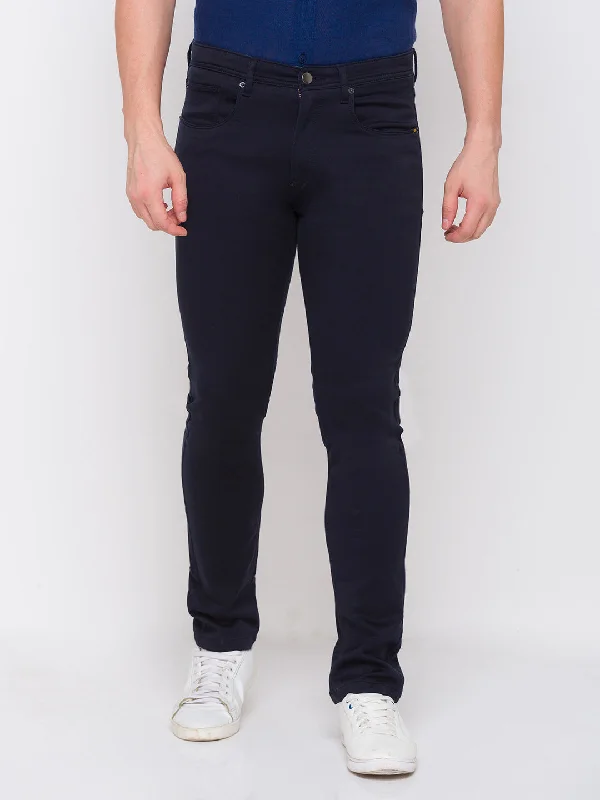 Spykar Men Blue Cotton Slim Fit Casual Trouser