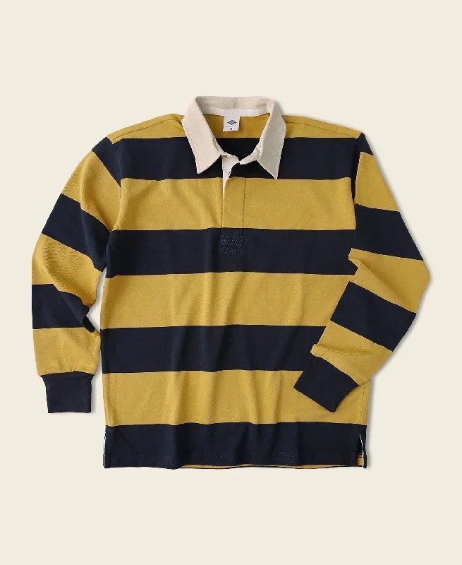 Classic Fit Striped Jersey Rugby Shirt - Yellow/Navy