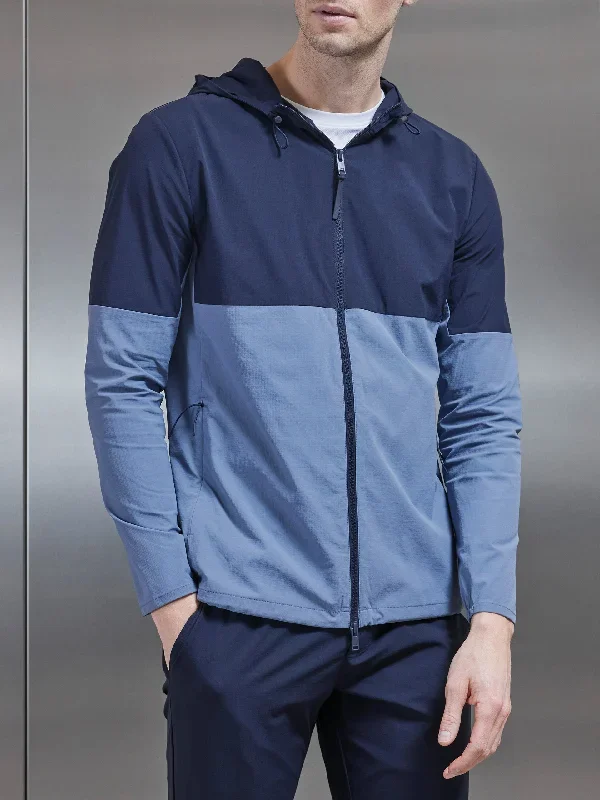 Active Technical Colour Block Windbreaker in Navy Light Blue