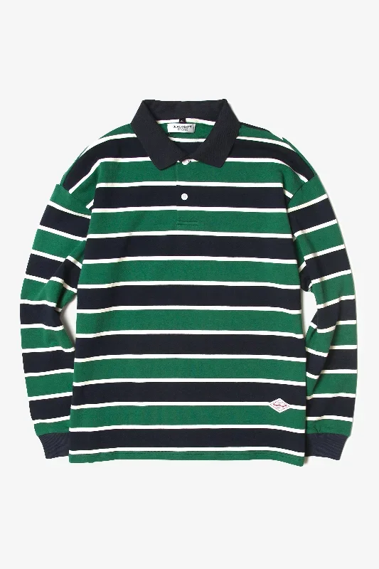 Blacksmith - Striped Long Sleeve Polo - Forest Green