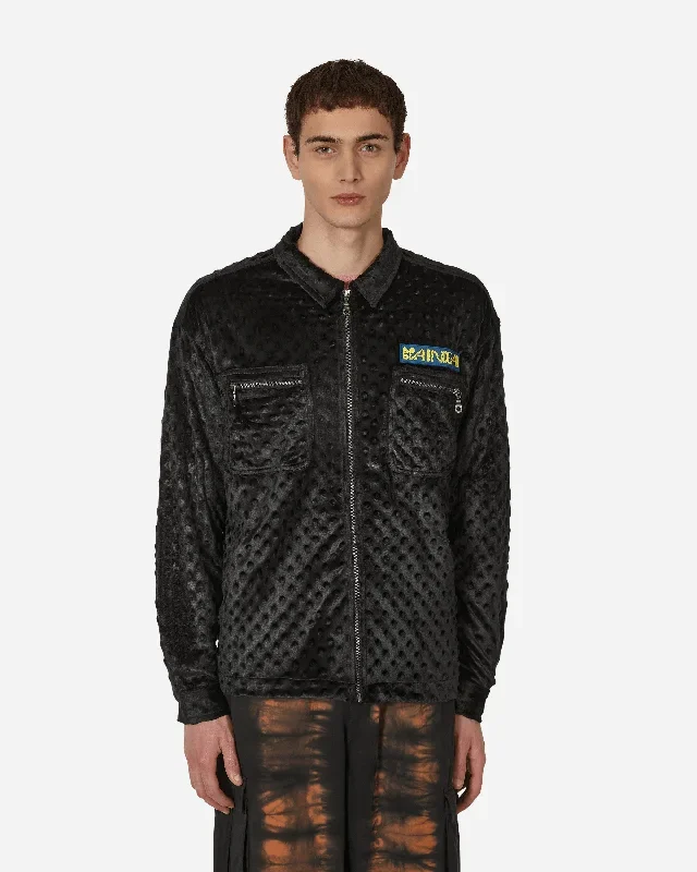 Embossed Fur Full Zip Jacket Black