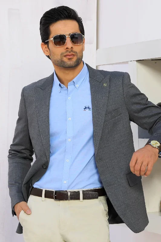 Grey Self Textured Blazer for Men