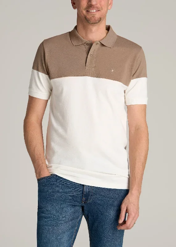 Classic Color-Block Tall Men's Polo Shirt in Dark Sand and Ecru