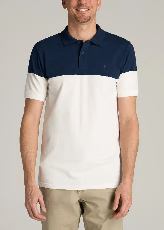 Classic Color-Block Tall Men's Polo Shirt in Marine Navy and Ecru