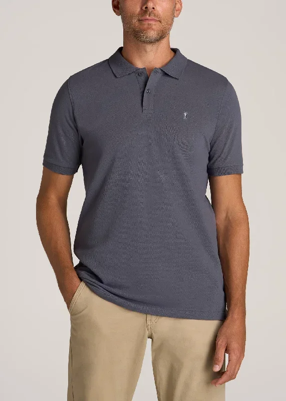 Men's Tall Classic Polo with Embroidered Logo in Grey Blue