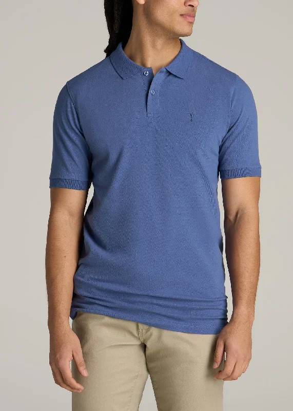 Men's Tall Classic Polo with Embroidered Logo in Steel Blue