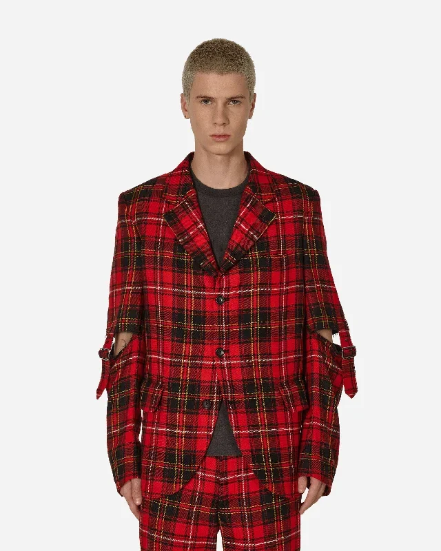 Tartan Elbow Buckle Detail Jacket Red